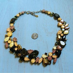 VTG Loft Gold Tan Peach Green Crystal‎ Necklace